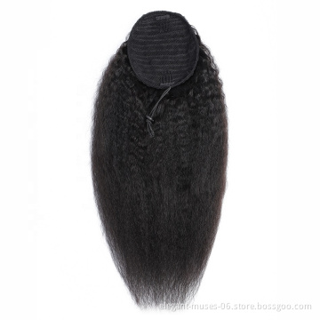 Vigorous Long Curly Drawetring Ponytail Black Synthetic Yaki Curly Drawstring Ponytail Hair Extensions for Black Women 1B Color